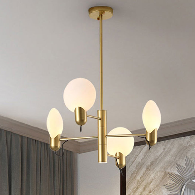 Adjustable 4-Light Round Chandelier Post Modern Glass Shade Hanging Light Fixture in Black/Gold