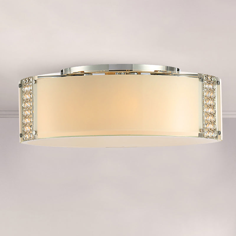 Éclairage encastré à tambour à 8 lumières, luminaire d'intérieur moderne en verre opale avec accents de cristal clair