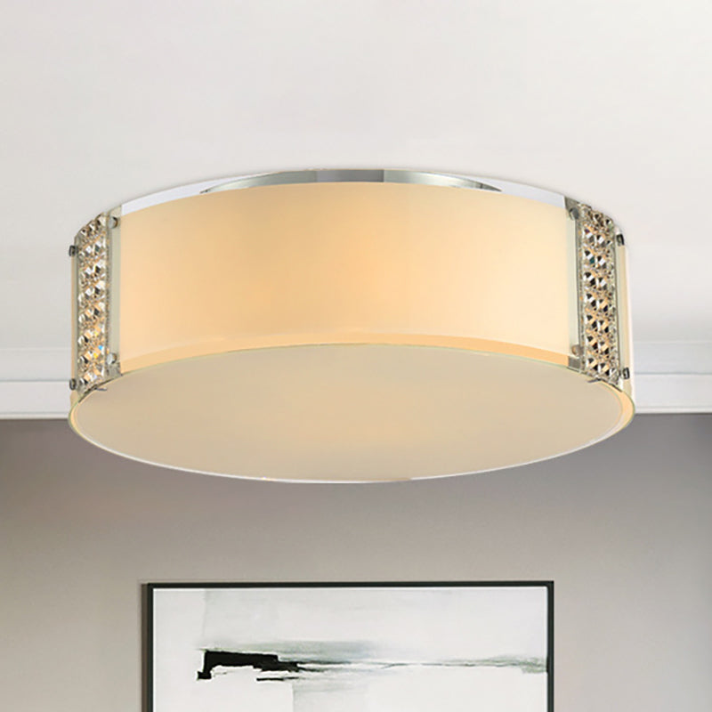 8-lichts Drum Flush Lighting Modern opaalglas binnenverlichtingsarmatuur met heldere kristallen accenten