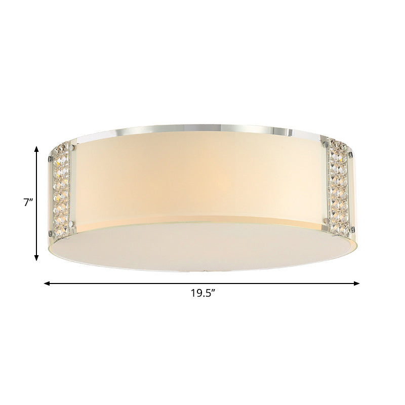 8-lichts Drum Flush Lighting Modern opaalglas binnenverlichtingsarmatuur met heldere kristallen accenten