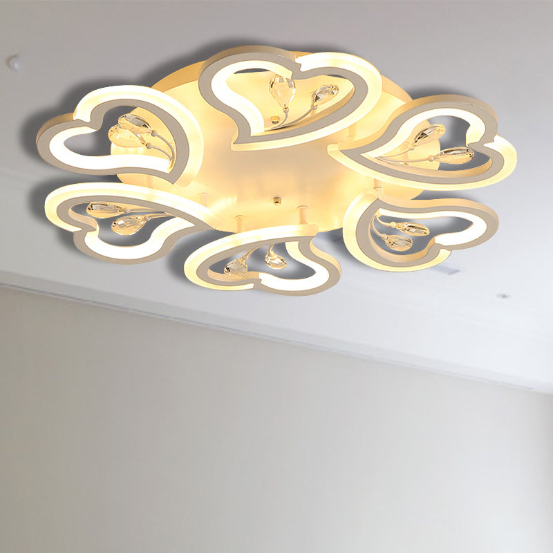 19.5"/23.5"/31.5" W Witte Hartvorm Semi Flush Licht Moderne LED Acryl Plafond Lamp met Kristal Accent in Warm/Wit Licht