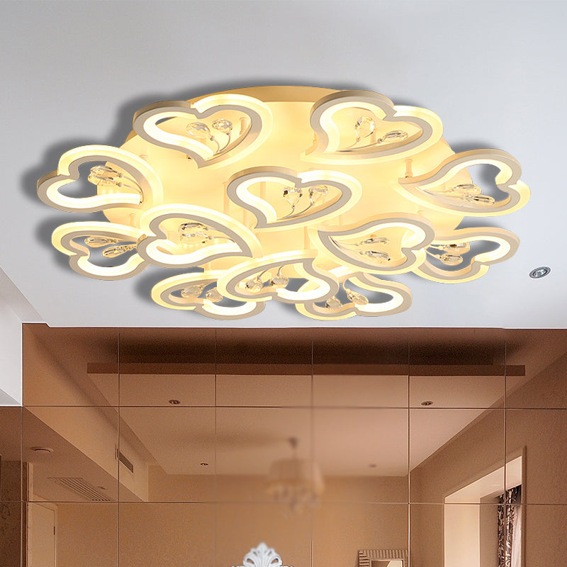 19.5 "/23.5 "/31.5" W bianco a forma di cuore semi luce a filo moderno LED acrilico lampada da soffitto con accento di cristallo in luce calda/bianca