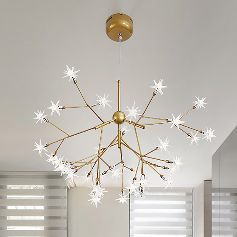 Modern Starry Pendant Light Fixture Iron 9/27/36-Light Dining Room Chandelier in Gold