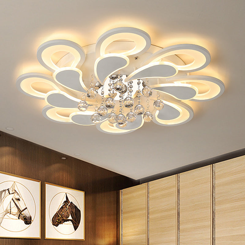 27 "/31.5" W White Windmill Flush Lamp Modernst LED Acrilico Flush Mount Massimale con Crystal Drop in Warm / White Light