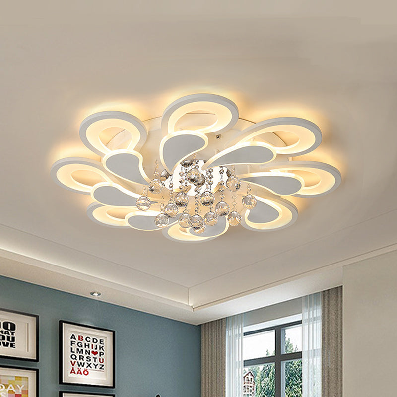 27 "/31.5" W White Windmill Flush Lamp Modernst LED Acrilico Flush Mount Massimale con Crystal Drop in Warm / White Light