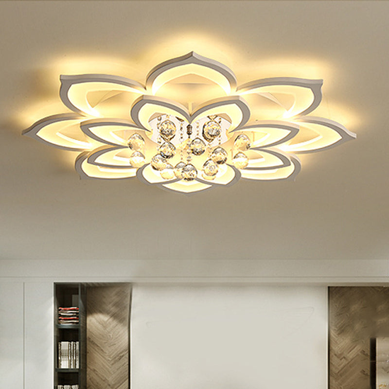 27"/31.5" W White Floral Flush Ceiling Light Contemporary LED Acrylic Flushmount Lighting with Crystal Drop in Warm/White Light