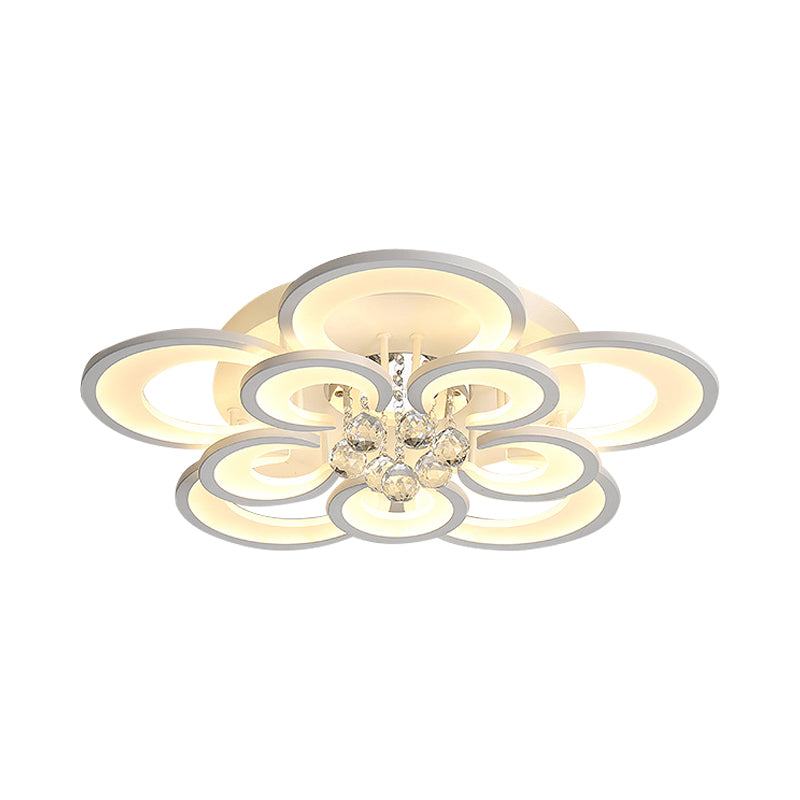 Acrylic Flower Design Flushmount Lamp Modern 27"/31.5" W LED White Ceiling Flush Mount with Clear Crystal Ball, Warm/White Light