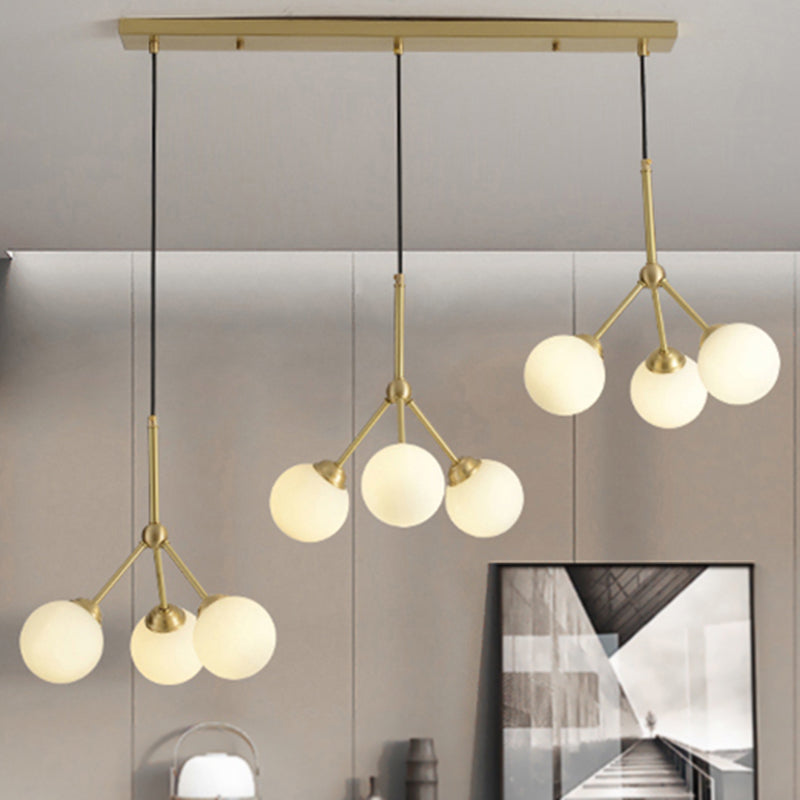 Orb Shade Restaurant Pendant Lamp Milk Glass Metal Modern Hanging Light in Gold