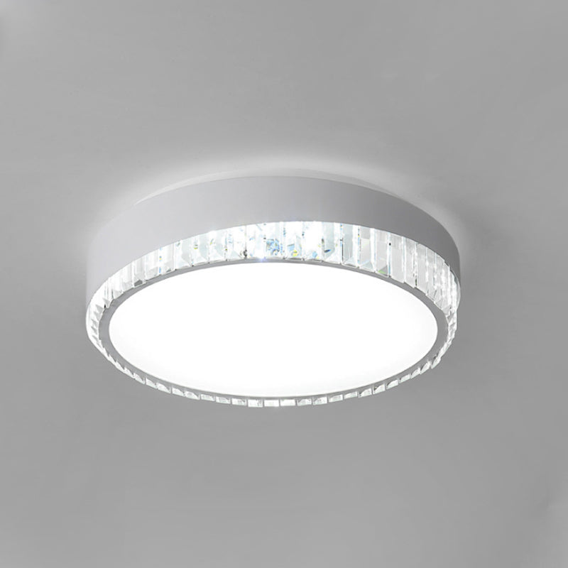 Acryl Circular Flush Mount Fixture Nordic 16.5 "/20.5" W LED White Flushmount Light met Clear Crystal Deco, Warm/Wit Licht