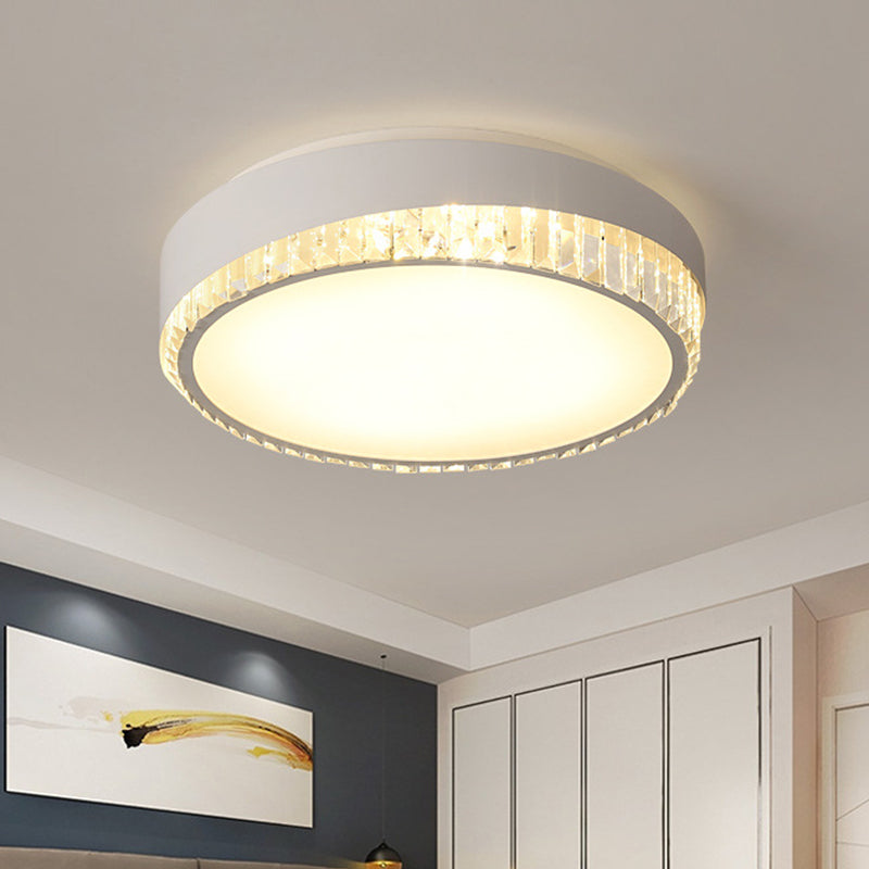 Acrylic Circular Flush Mount Fixture Nordic 16.5"/20.5" W LED White Flushmount Light with Clear Crystal Deco, Warm/White Light