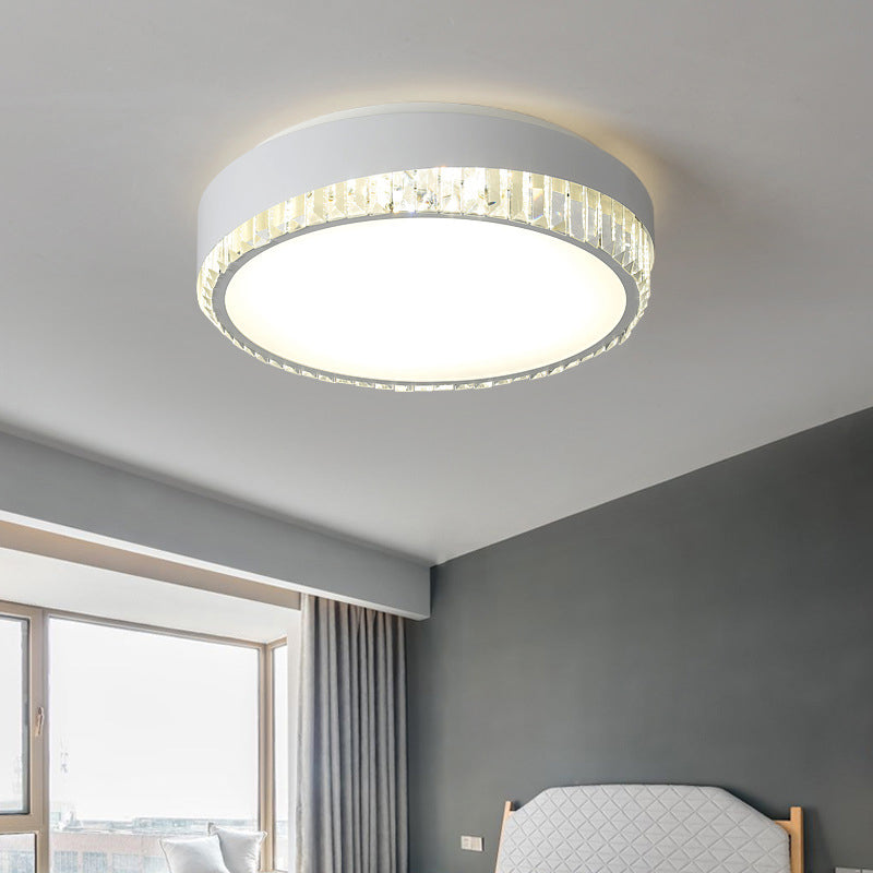 Acrylic Circular Flush Mount Fixture Nordic 16.5"/20.5" W LED White Flushmount Light with Clear Crystal Deco, Warm/White Light