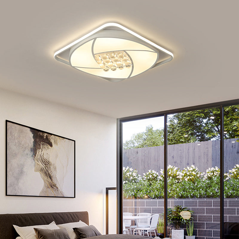 16,5 "/20.5" Wide Quadrato Flushmount Light Modernst Acrylic e Clear Crystal LED White Flush Mount Lamp, Warm / White Light