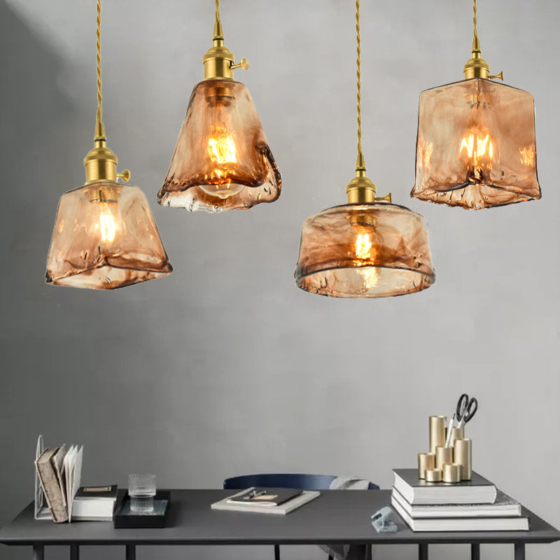 Messing gearceerde druppel hanger vintage handgemaakt tan glas 1-bulb woonkamer slinger licht licht