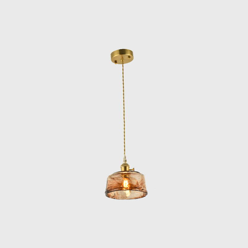 Messing gearceerde druppel hanger vintage handgemaakt tan glas 1-bulb woonkamer slinger licht licht