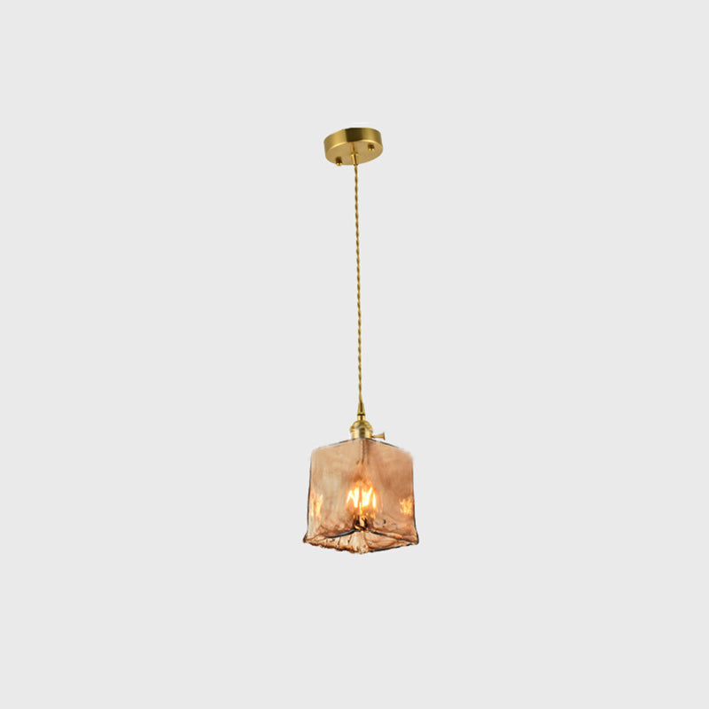 Brass ombreggiato a drop pendente vintage in vetro abbronzato a mano 1-bulbo soggiorno Pendulum Light