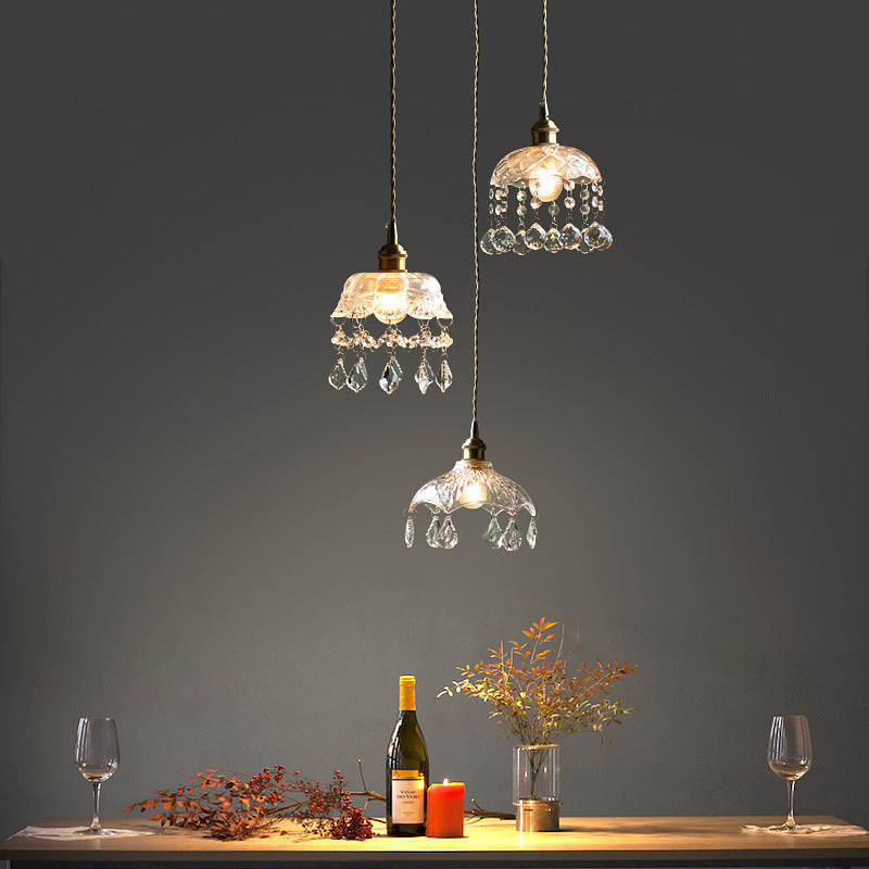 Luce a 1 testa in ottone a 1 testa Light vintage in vetro a sospensione con cristalli lacrimogeni