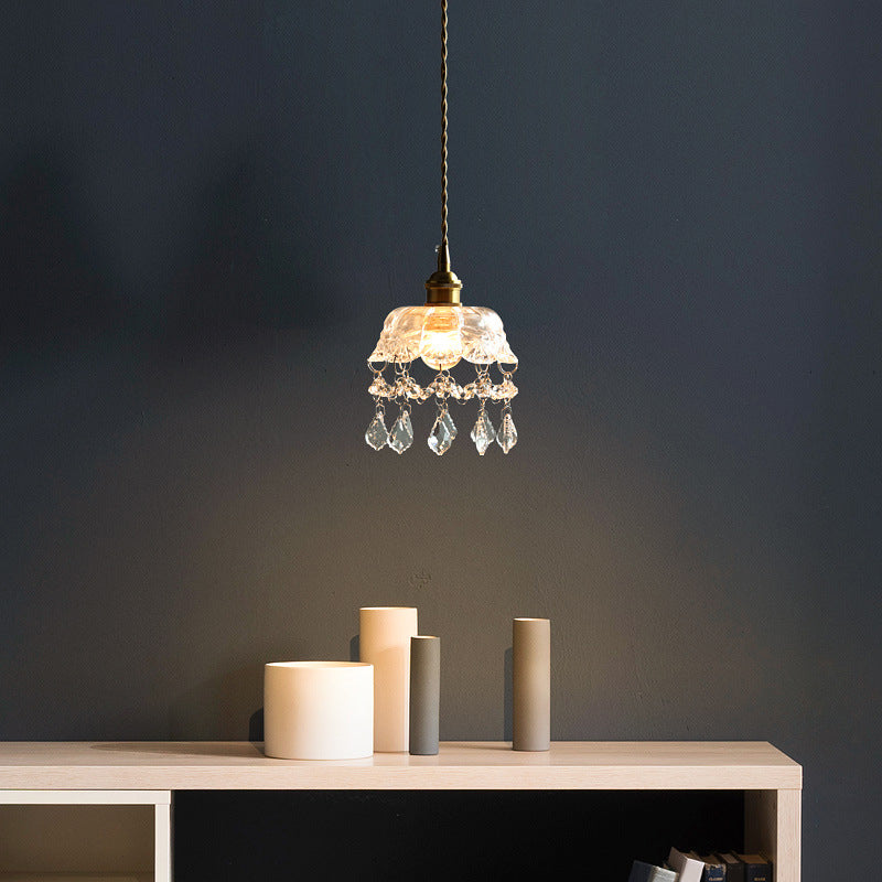 Luce a 1 testa in ottone a 1 testa Light vintage in vetro a sospensione con cristalli lacrimogeni