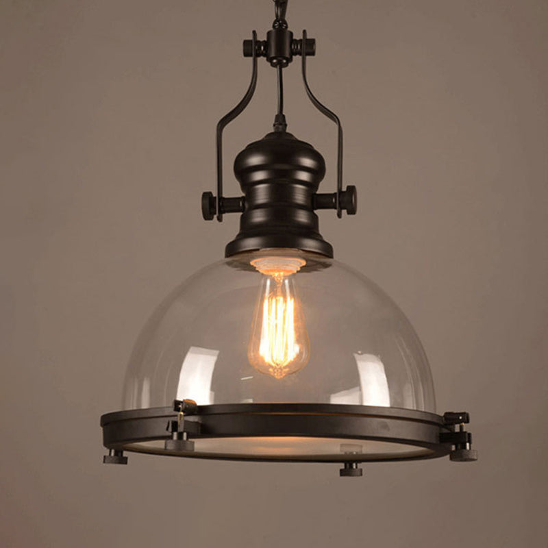 Glass Pot Shaped Suspension Lamp Industrial 1-Light Bistro Bar Pendant Lighting in Black