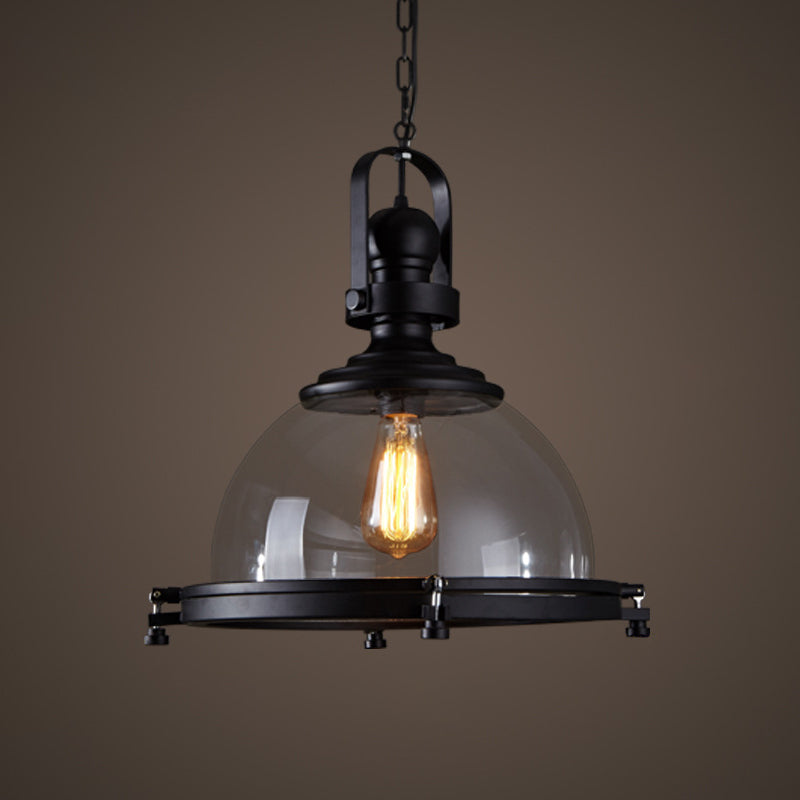 Lampe suspension en forme de pot en verre industriel 1-Light Bistro Bar Bar Pendant Lighting en noir