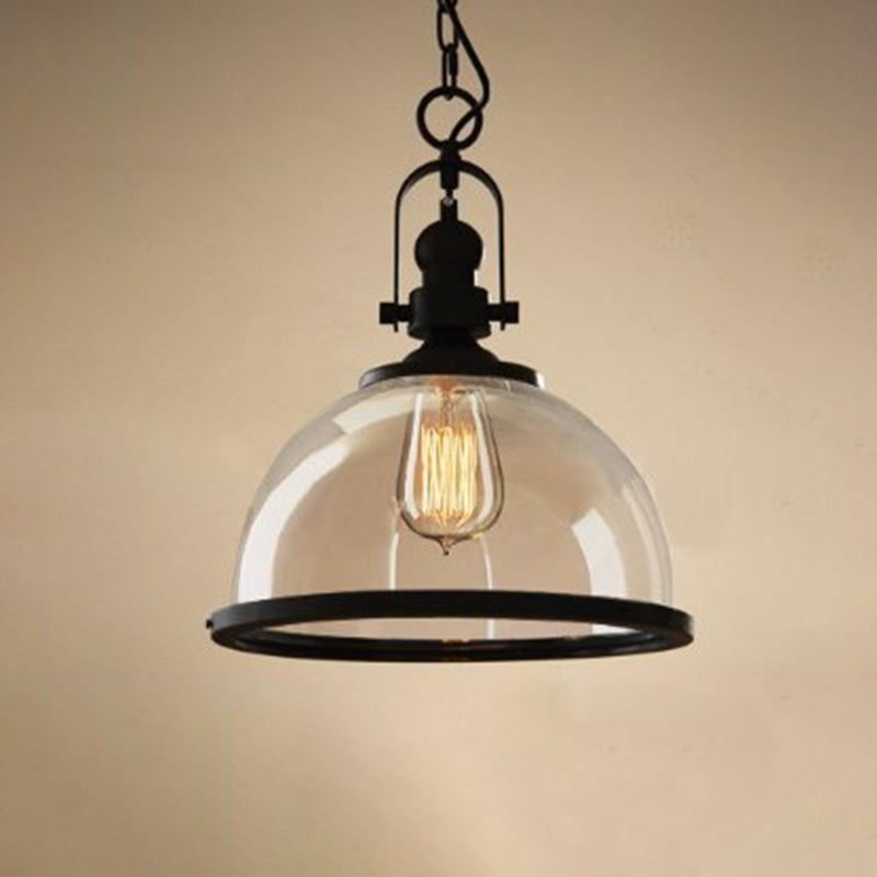 Glass Pot Shaped Suspension Lamp Industrial 1-Light Bistro Bar Pendant Lighting in Black