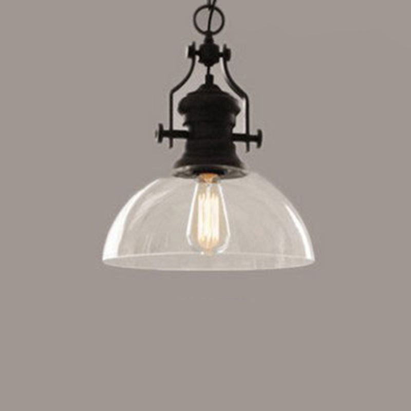 Glass Pot Shaped Suspension Lamp Industrial 1-Light Bistro Bar Pendant Lighting in Black