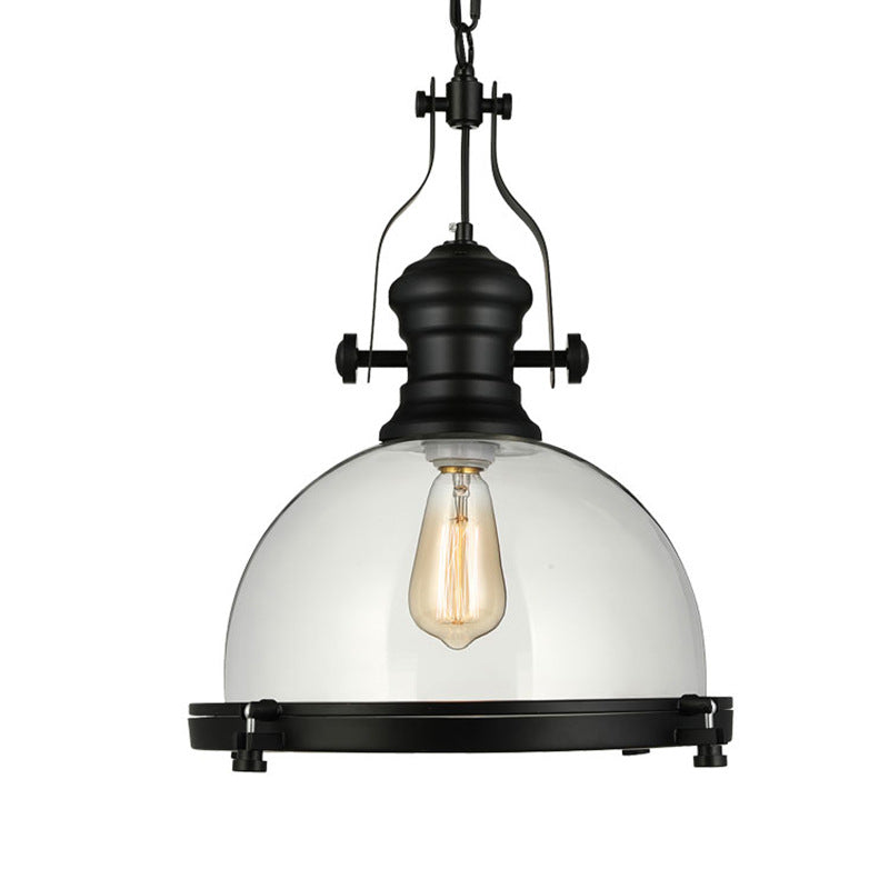 Glass Pot Shaped Suspension Lamp Industrial 1-Light Bistro Bar Pendant Lighting in Black