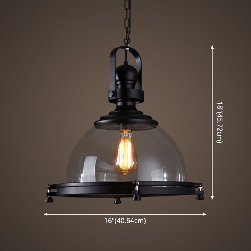 Glass Pot Shaped Suspension Lamp Industrial 1-Light Bistro Bar Pendant Lighting in Black