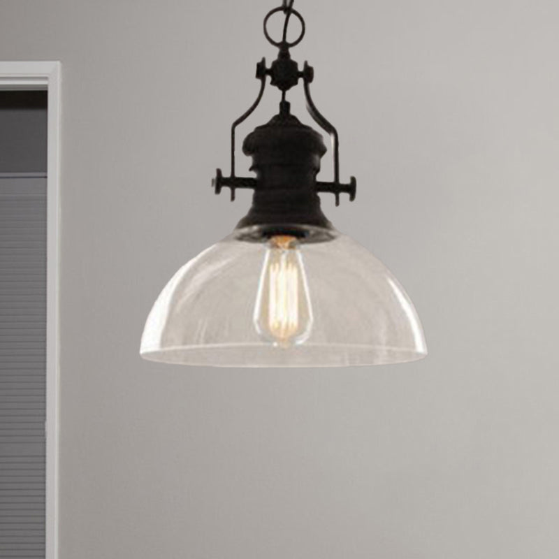 Glass Pot Shaped Suspension Lamp Industrial 1-Light Bistro Bar Pendant Lighting in Black