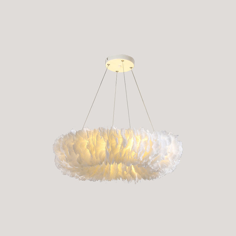 White Doughnut Chandelier Lamp Minimalist Feather Loop Pendant Lighting Fixture