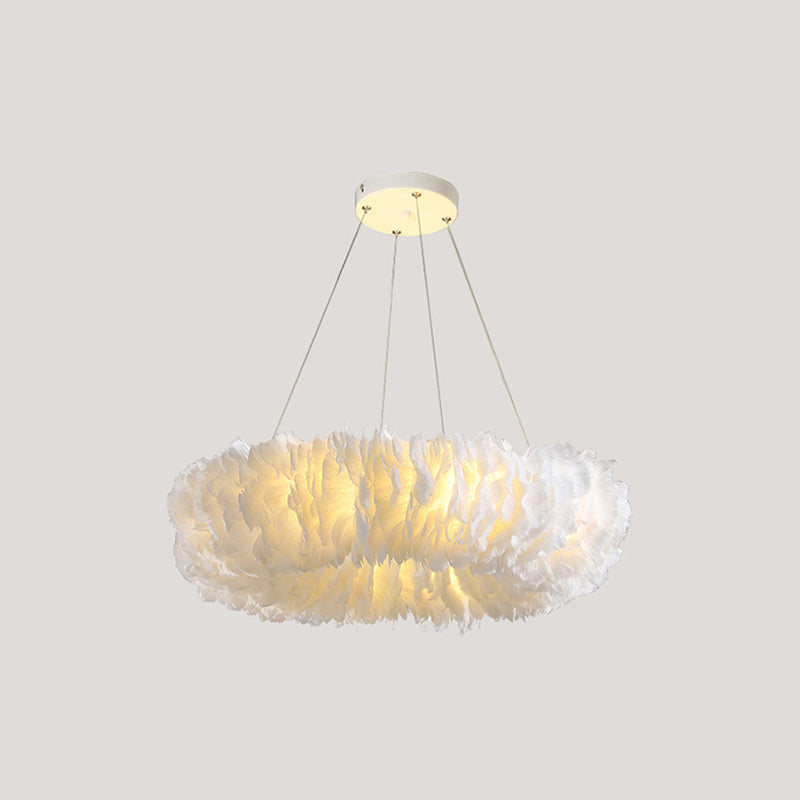 White Doughnut Chandelier Lamp Minimalist Feather Loop Pendant Lighting Fixture