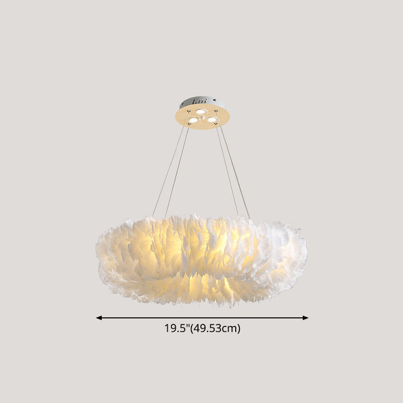 White Doughnut Chandelier Lamp Minimalist Feather Loop Pendant Lighting Fixture