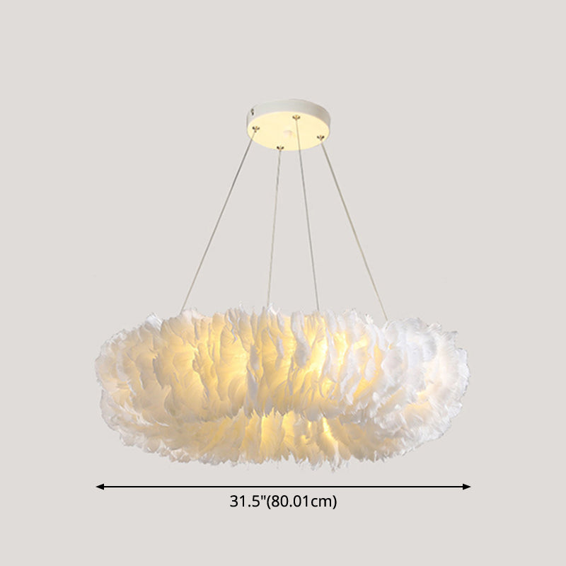 White Doughnut Chandelier Lamp Minimalist Feather Loop Pendant Lighting Fixture