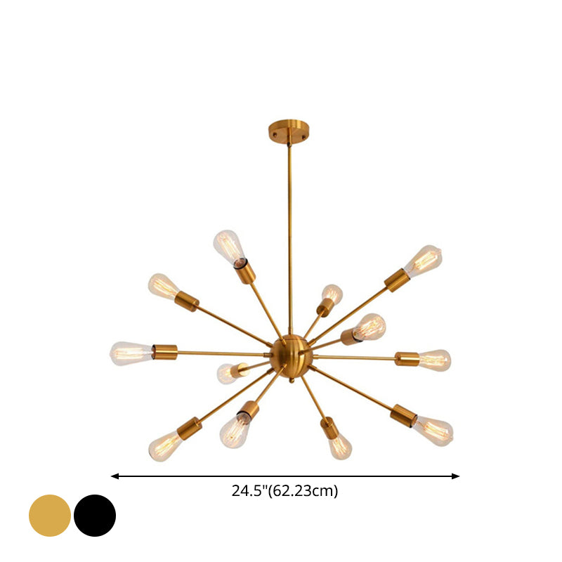 Industrielle Bare -Glühbirnen -Kronleuchter Metallic -Anhängerleuchte mit Sonne Burst Design