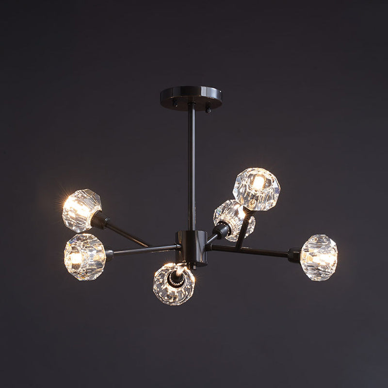 Mini Globe Crystal Chandelier Modern Style Black Finish Pendant Light pour le salon