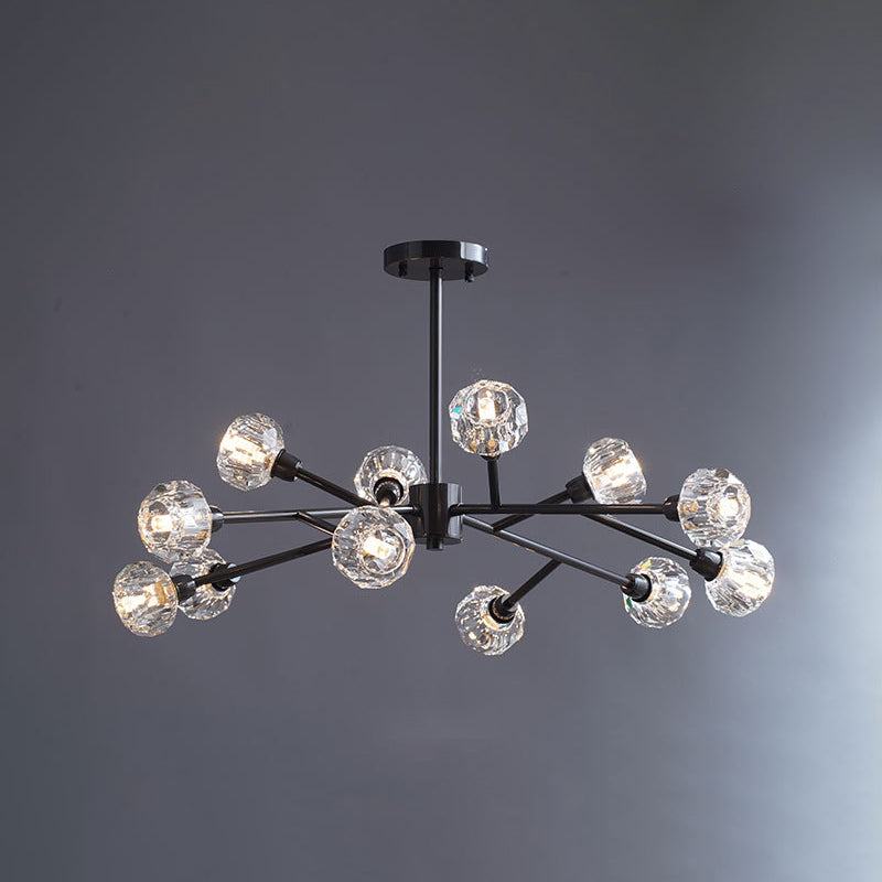 Mini Globe Crystal Chandelier Modern Style Black Finish Pendant Light pour le salon