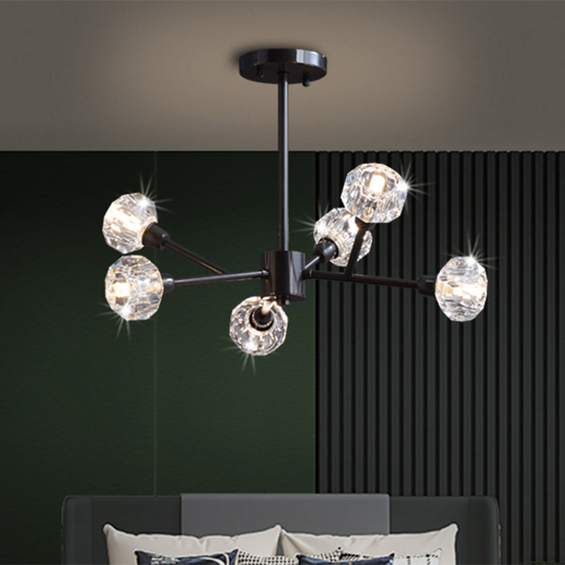 Mini Globe Crystal Chandelier Modern Style Black Finish Pendant Light pour le salon