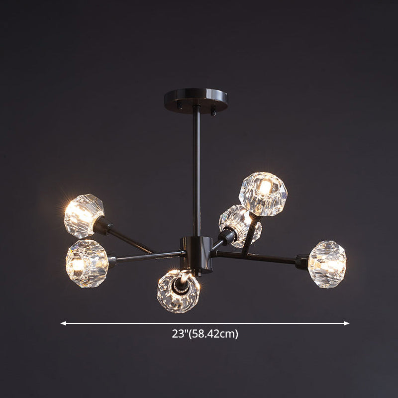 Mini Globe Crystal Chandelier Modern Style Black Finish Pendant Light pour le salon