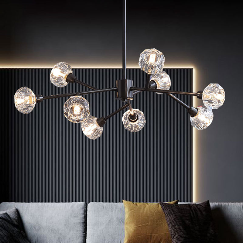 Mini Globe Crystal Chandelier Modern Style Black Finish Pendant Light pour le salon