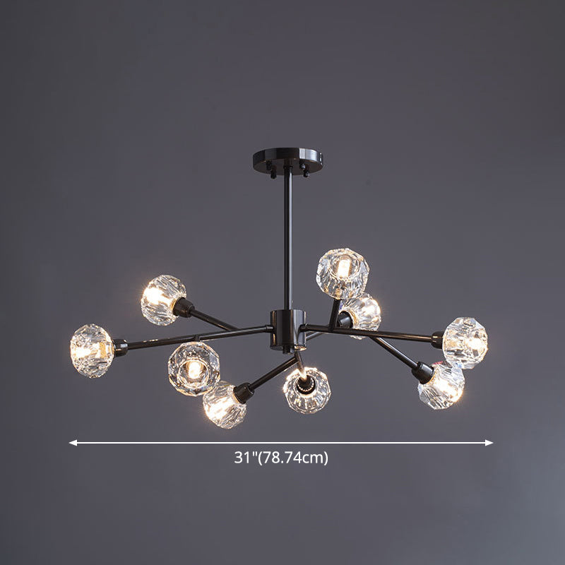 Mini Globe Crystal Chandelier Modern Style Black Finish Pendant Light pour le salon