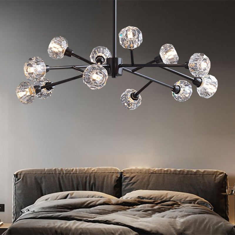 Mini Globe Crystal Chandelier Modern Style Black Finish Pendant Light pour le salon