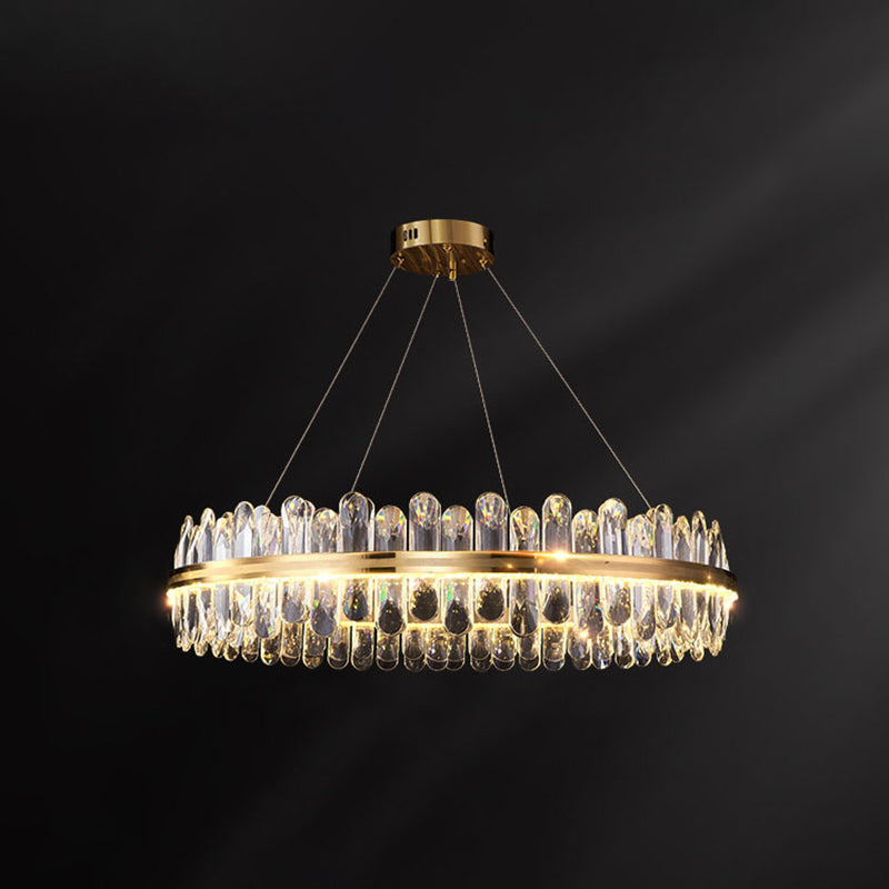 Circle Dining Room Pendant Lighting Crystal LED Chandelier minimaliste en laiton