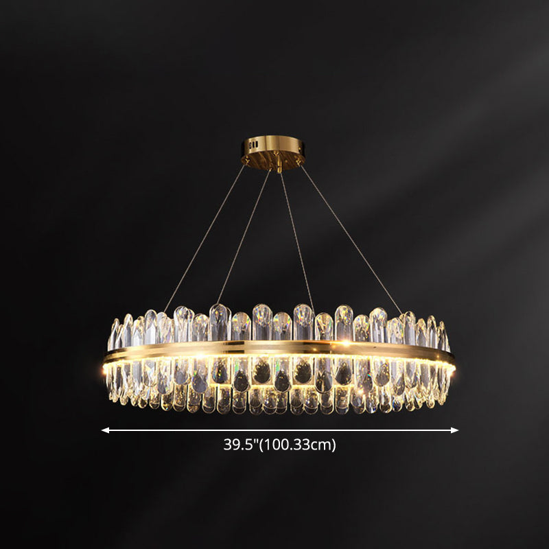 Circle Dining Room Pendant Lighting Crystal LED Chandelier minimaliste en laiton