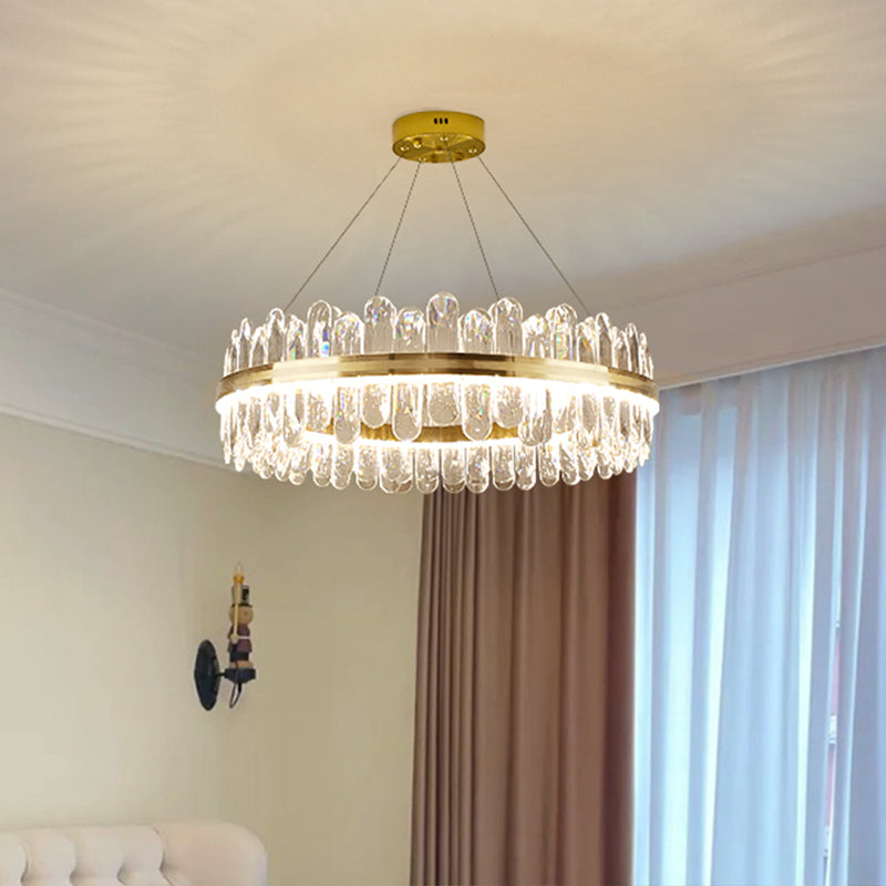 Circle Dining Room Pendant Lighting Crystal LED Chandelier minimaliste en laiton