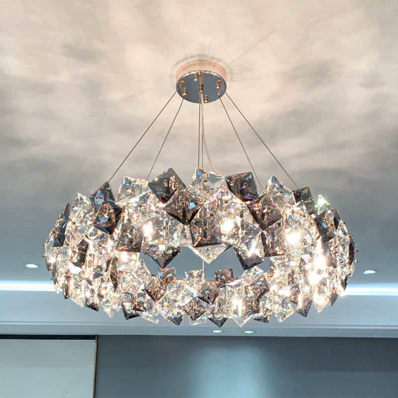 Tambour pendentif plafonnier moderniste fumée gris cristal salon lampe de lustre