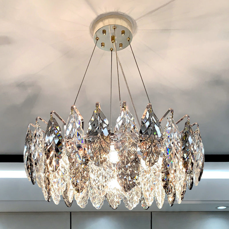 Tambour pendentif plafonnier moderniste fumée gris cristal salon lampe de lustre