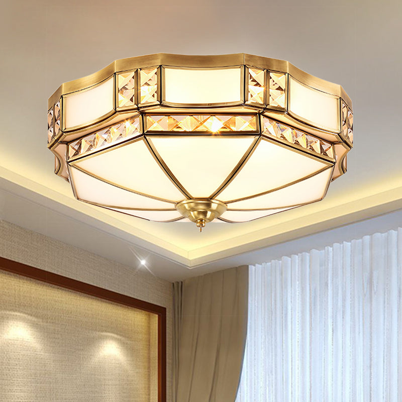 Yurt Shape Flush Lamp Traditional 3/4/6 Lights White Glass Ceiling Flush Mount with Crystal Accent