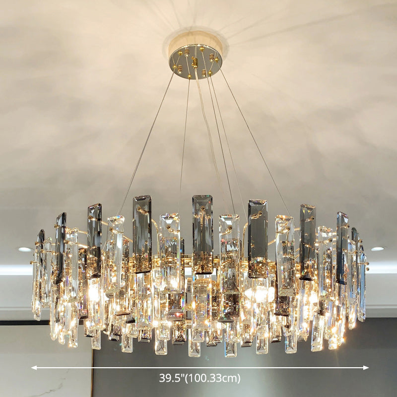 Tambour pendentif plafonnier moderniste fumée gris cristal salon lampe de lustre