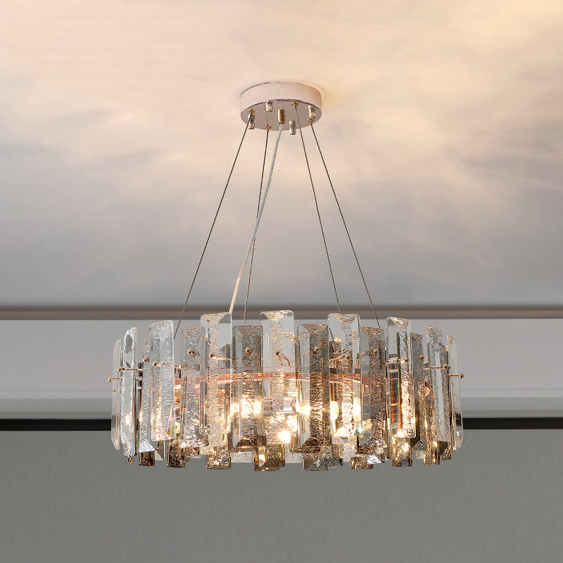 Tambour pendentif plafonnier moderniste fumée gris cristal salon lampe de lustre