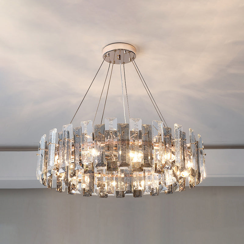 Tambour pendentif plafonnier moderniste fumée gris cristal salon lampe de lustre