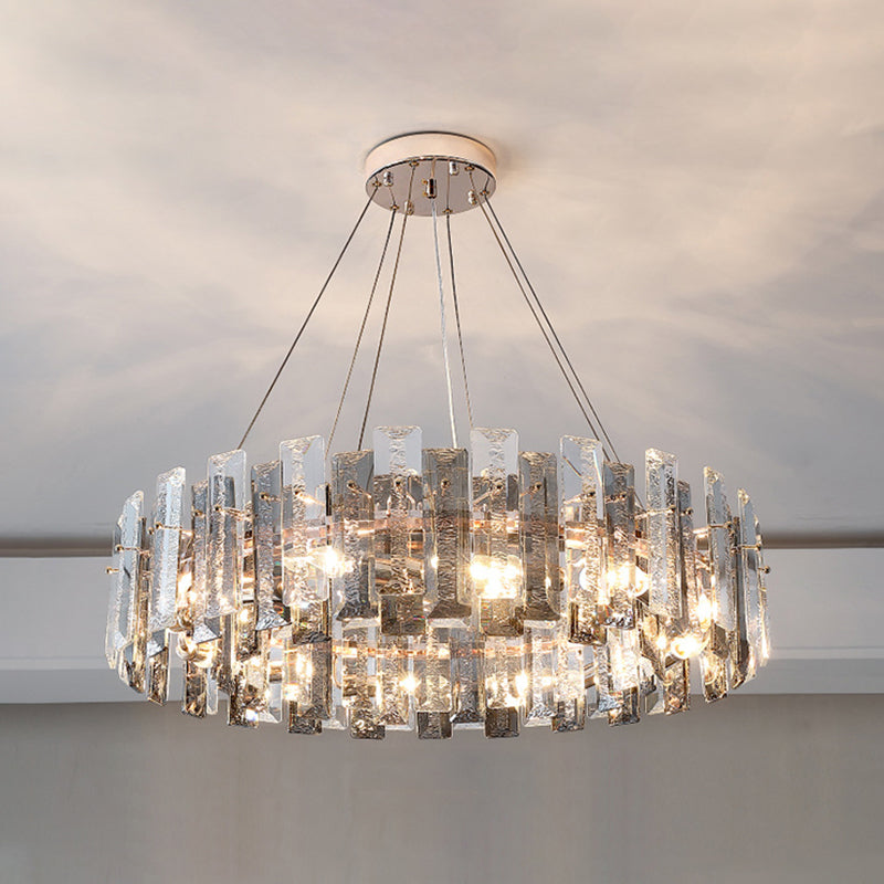 Tambour pendentif plafonnier moderniste fumée gris cristal salon lampe de lustre